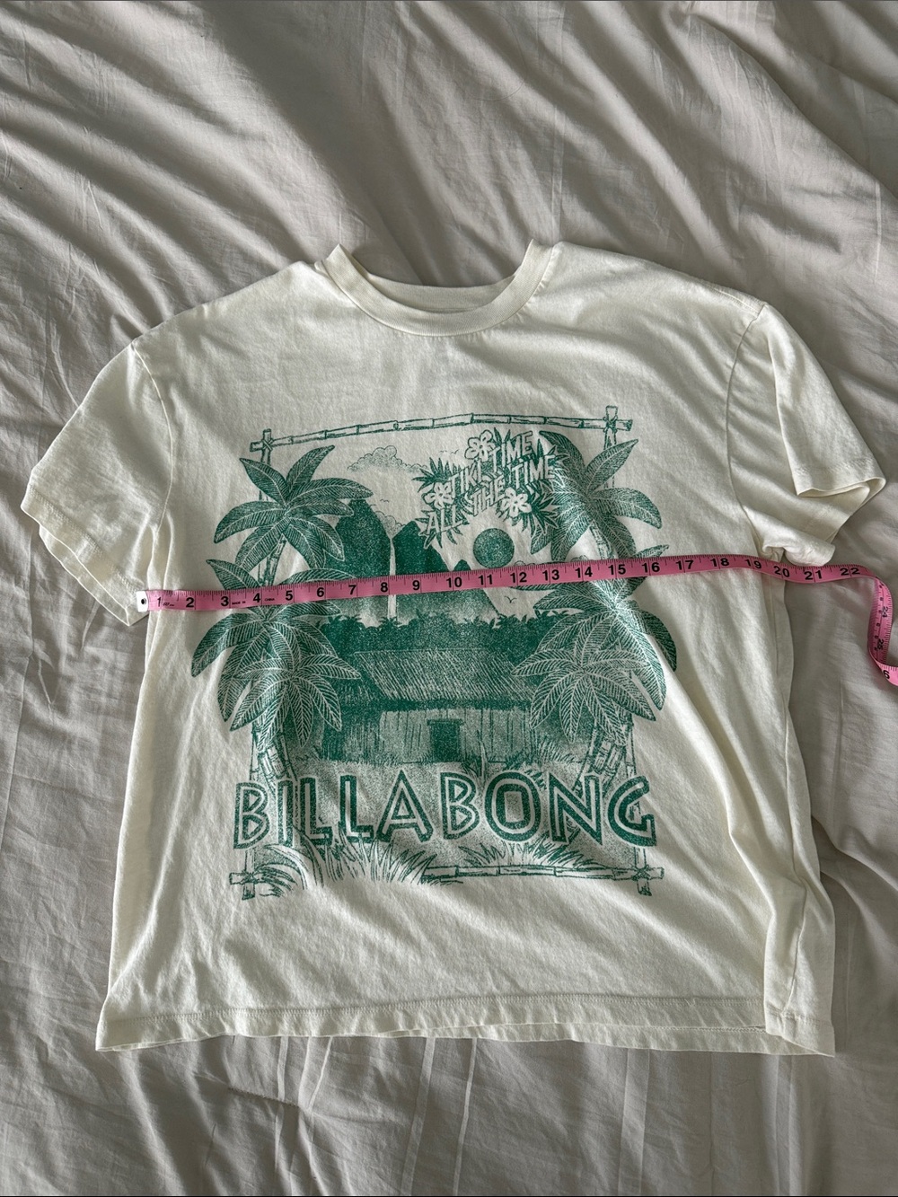 Billabong White Tee with Green Tropical Graphic